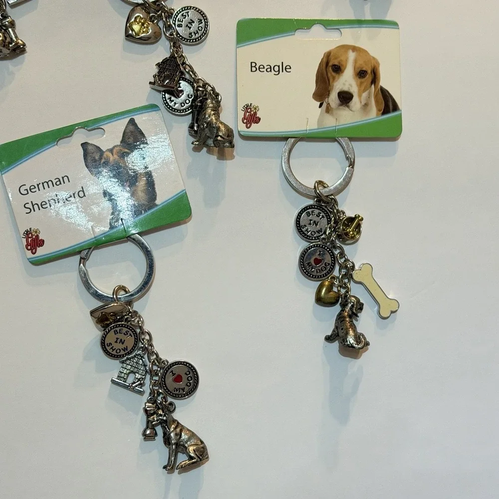 Cute! Dog Charm Pendant Silver Tone Keychains Pug Shepard Beagle Retriever Poodl